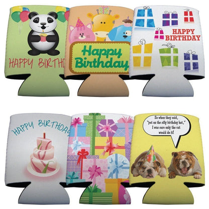 Happy Birthday Themed Can Cooler Set of 6 - FREE SHIPPING