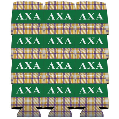 Lambda Chi Alpha Can Cooler Set of 12 - Plaid - FREE SHIPPING