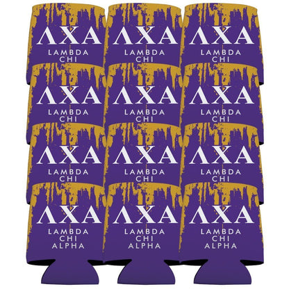 Lambda Chi Alpha Can Cooler Set of 12 - Purple and Gold - FREE SHIPPING