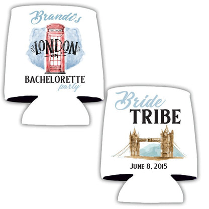 London Themed Bachelorette Party Custom Can Cooler Set