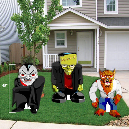 Halloween Yard Decoration Frankenstein, Werewolf, and Dracula Stand Up with easels - FREE SHIPPING