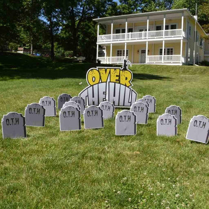 Over The Hill with Tombstones Birthday Yard Cards