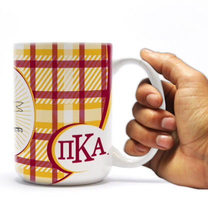 Pi Kappa Alpha 15oz Coffee Mug “ Greek Letter and Plaid Design