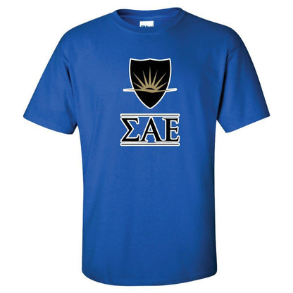 Sigma Alpha Epsilon â€œ Greek Letters and Shield T-Shirt - FREE SHIPPING