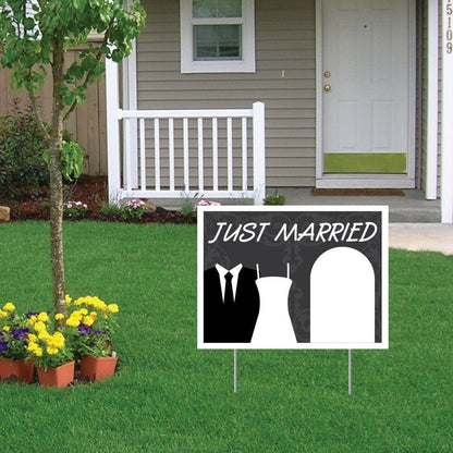 Just Married Wedding Yard Sign w/ 2 EZ stakes - 18"x24" - Corrugated Plastic - FREE SHIPPING