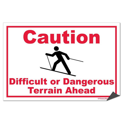 Skiing Caution Difficult or Dangerous Terrain Ahead Sign or Sticker -