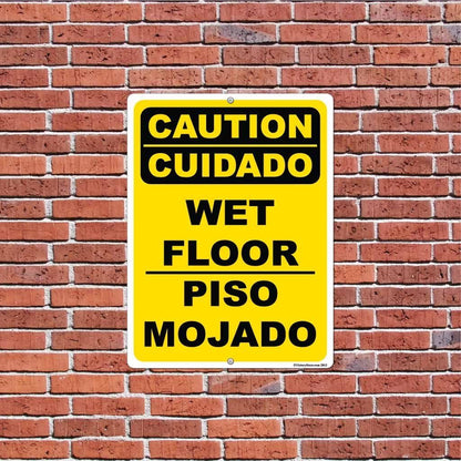 Spanish/English Caution Wet Floor Sign or Sticker - #17