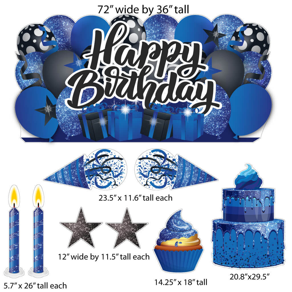 23.5 Inch Happy Birthday - Blue Chunky Glitter - 4 Piece EZ Set Yard Sign orders