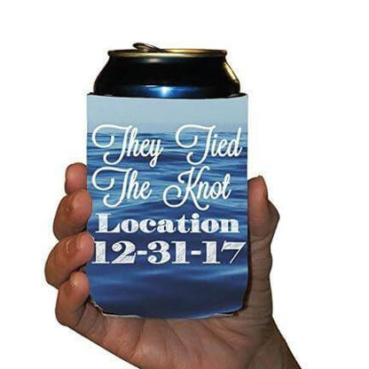 Custom Nautical Wedding Can Cooler- Tie The Knot