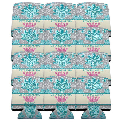 Zeta Tau Alpha Can Cooler Set of 12 - Vintage Flowers - FREE SHIPPING