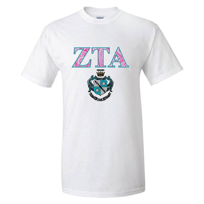 Zeta Tau Alpha Greek Letters with Coat of Arms T-Shirt - FREE SHIPPING